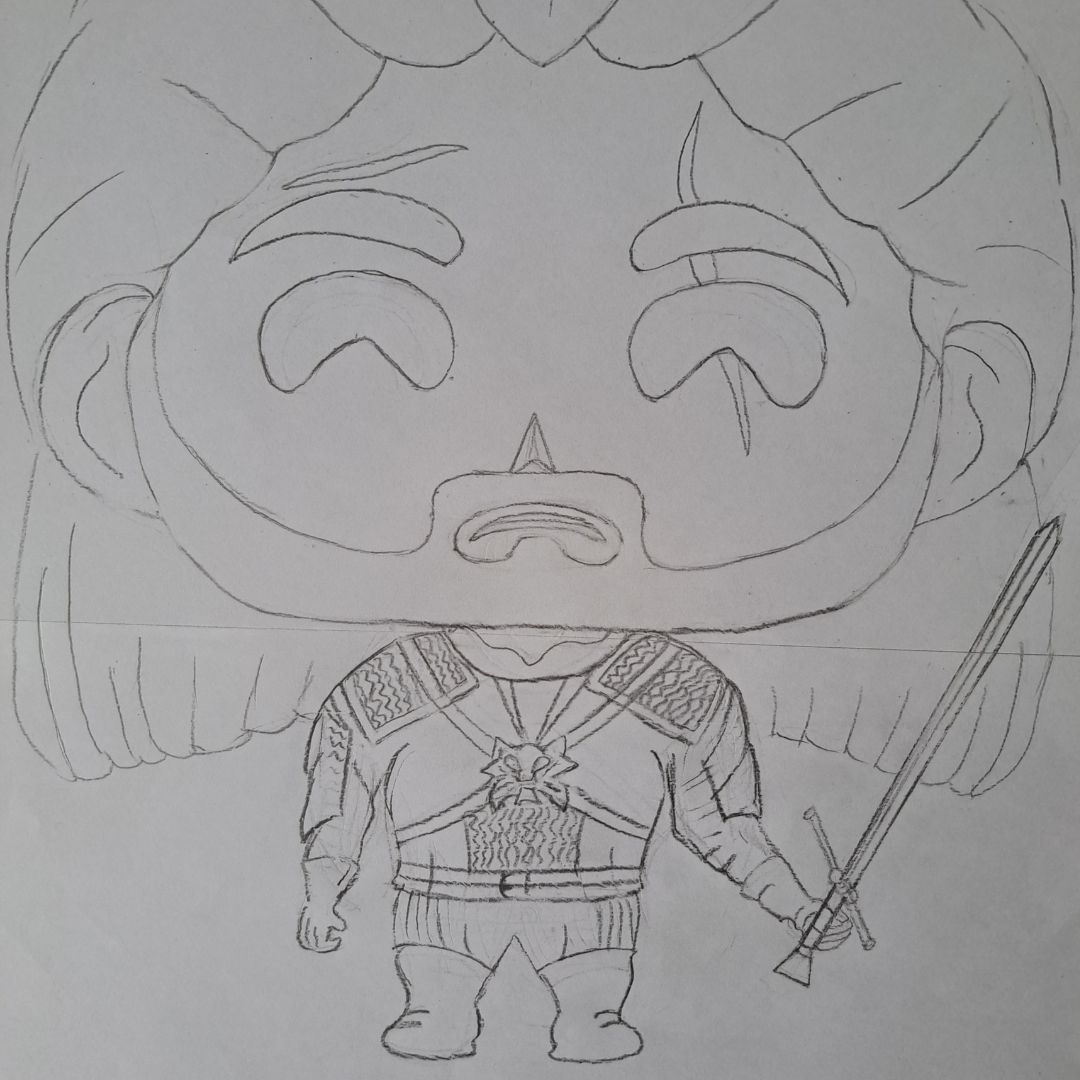 Projekt haftu Wiedźmina narysowany ołówkiem na białym papierze